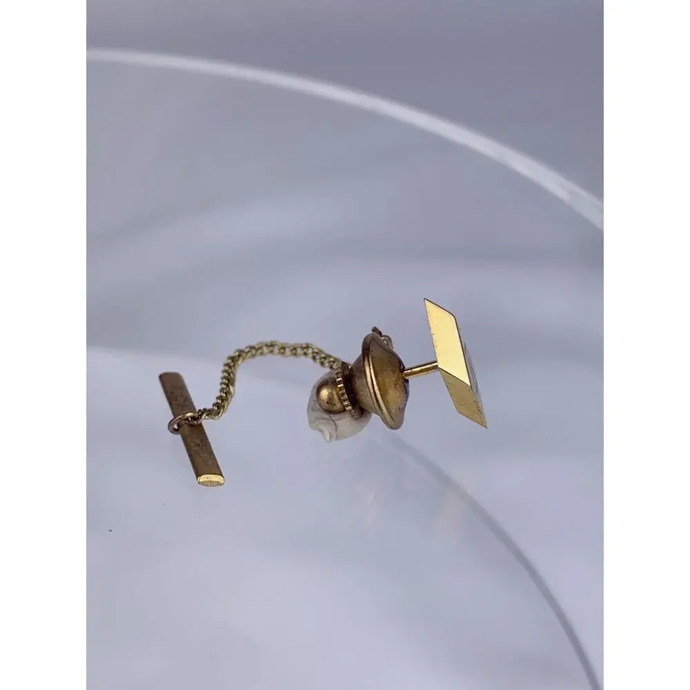 E Initial Monogram Gold Tone Tie Pin Tack Polished Metal Diamond Vintage O1